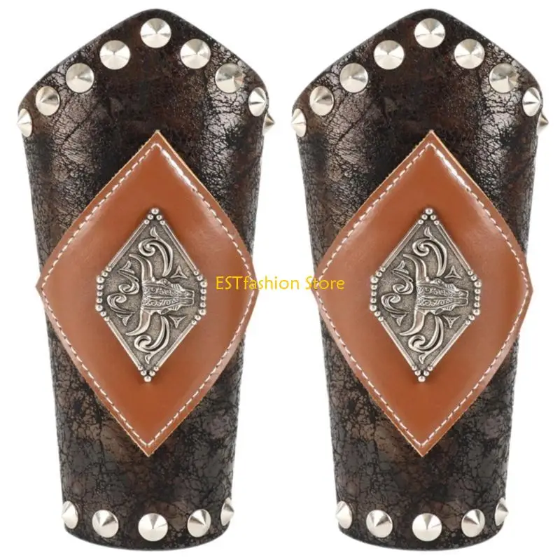 Y5GC Medieval Wristband Men Cosplay Totems Embossed Bracer for Men Cosplay PU Wristband for Photoshoots and Stage