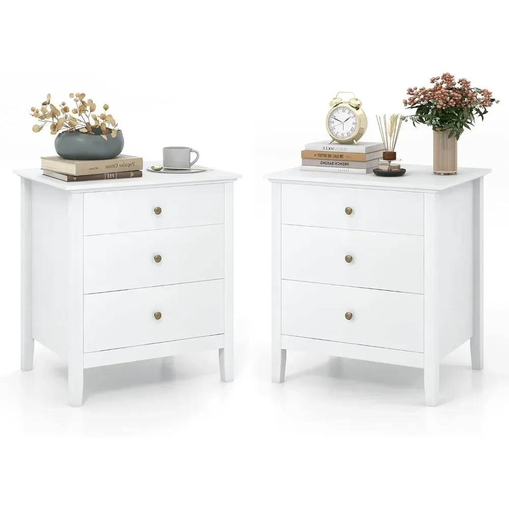 for Nightstand with 3 Drawers Set of 2 for Bedroom Home Office Small Space, Easy Assembly, Retro Nightstand