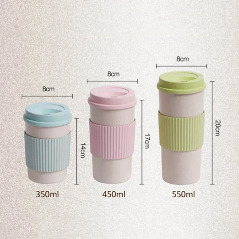 350/450/550ml Wheat Straw Coffee Cup Portable High Temperature Resistant Water Cup With Lid Reusable Eco-Friendly Travel Mug