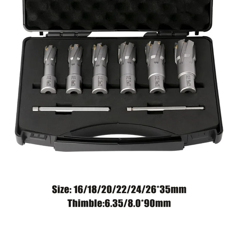 Carbide 6Pcs Annular Cutter Kit Core Drill Bit Set 35mm Depth For Steel Plate Hole Opening