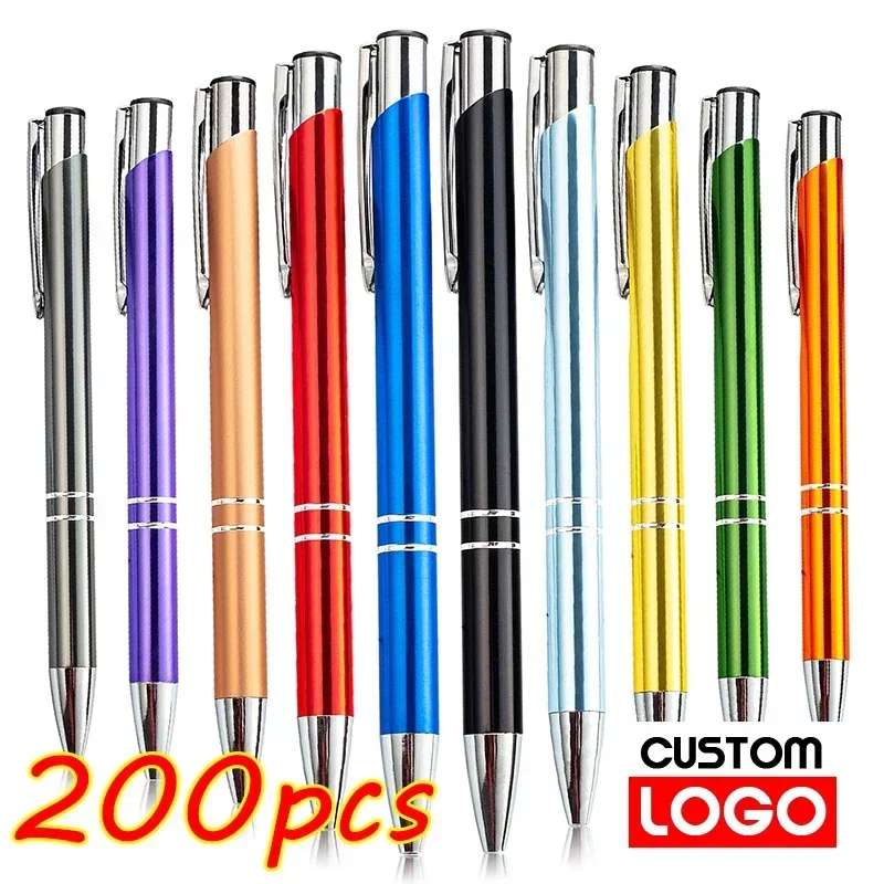 200pcs Metal Ball Pen Custom Logo Promotional Gift Pen Personalized Giveaway Advertising Pen Wholesale Laser Engraving Name Text