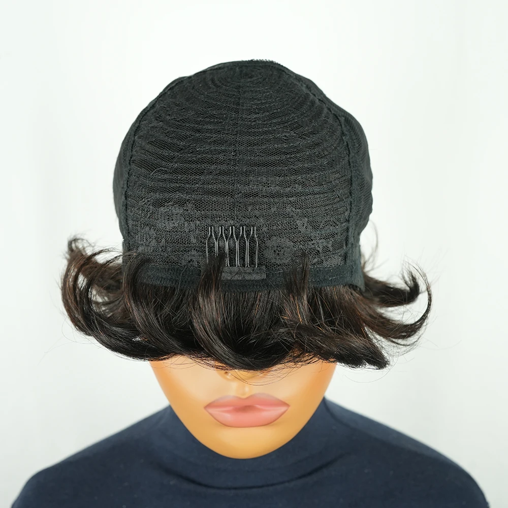 Короткие парики боб из натуральных волос с челкой Натуральный черный короткий парик Короткие многослойные парики Полностью машинного производства для чернокожих женщин
