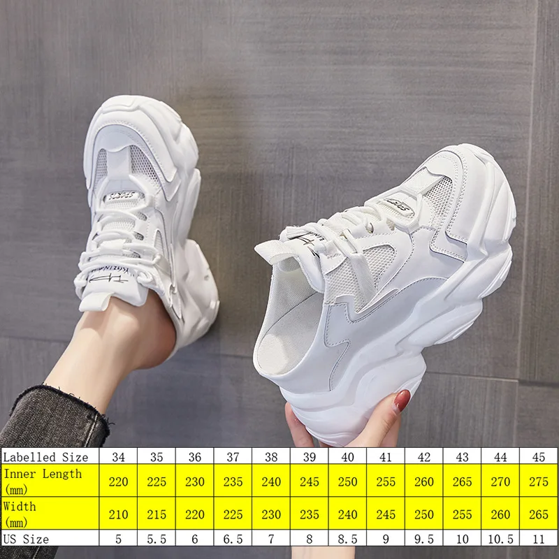 Fujin 8cm Platform Wedge Sneakers Genuine Leather Hidden Heel Shoes Mules Female Summer Shoes Sandals Slippers Breathable Shoes