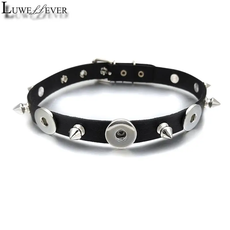 Luwellever Punk Torques 067 Rivet Genuine Leather Fit 12mm 18mm Snap Button Charm Clasp Pendant Necklace For Women Gift 42cm