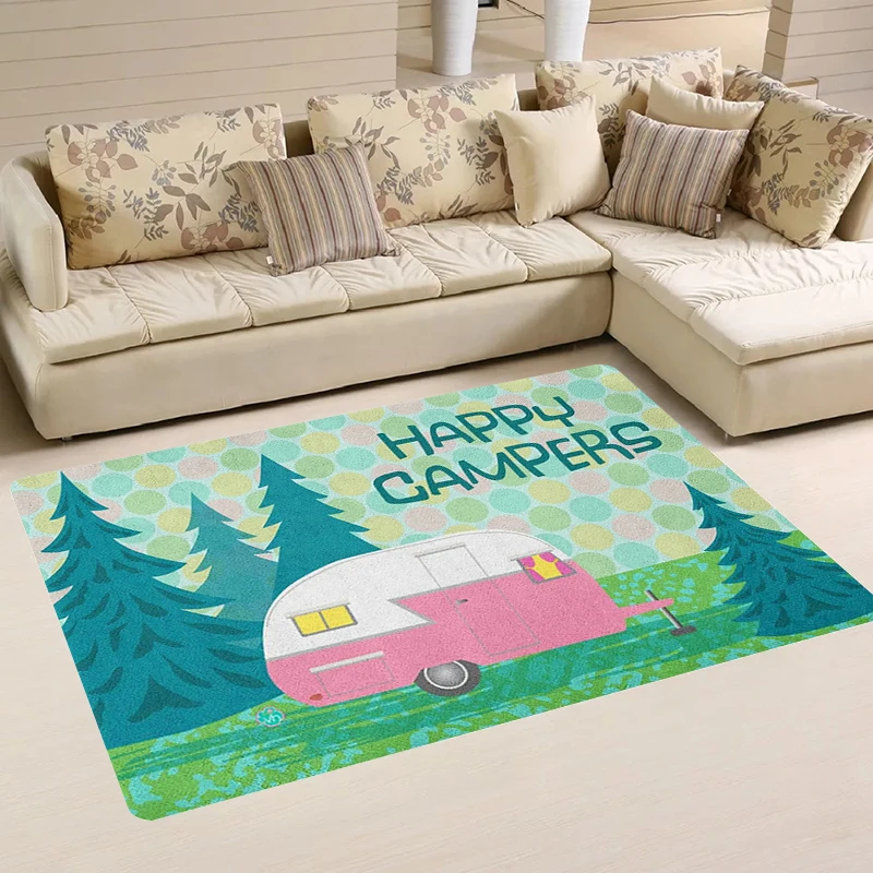 

Happy Campers Rugs Pastoral Kitchen Carpet Cartoon Foot Mat Living Room Balcony Home Carpets Doormat Entrance Door Rug Mats Bath