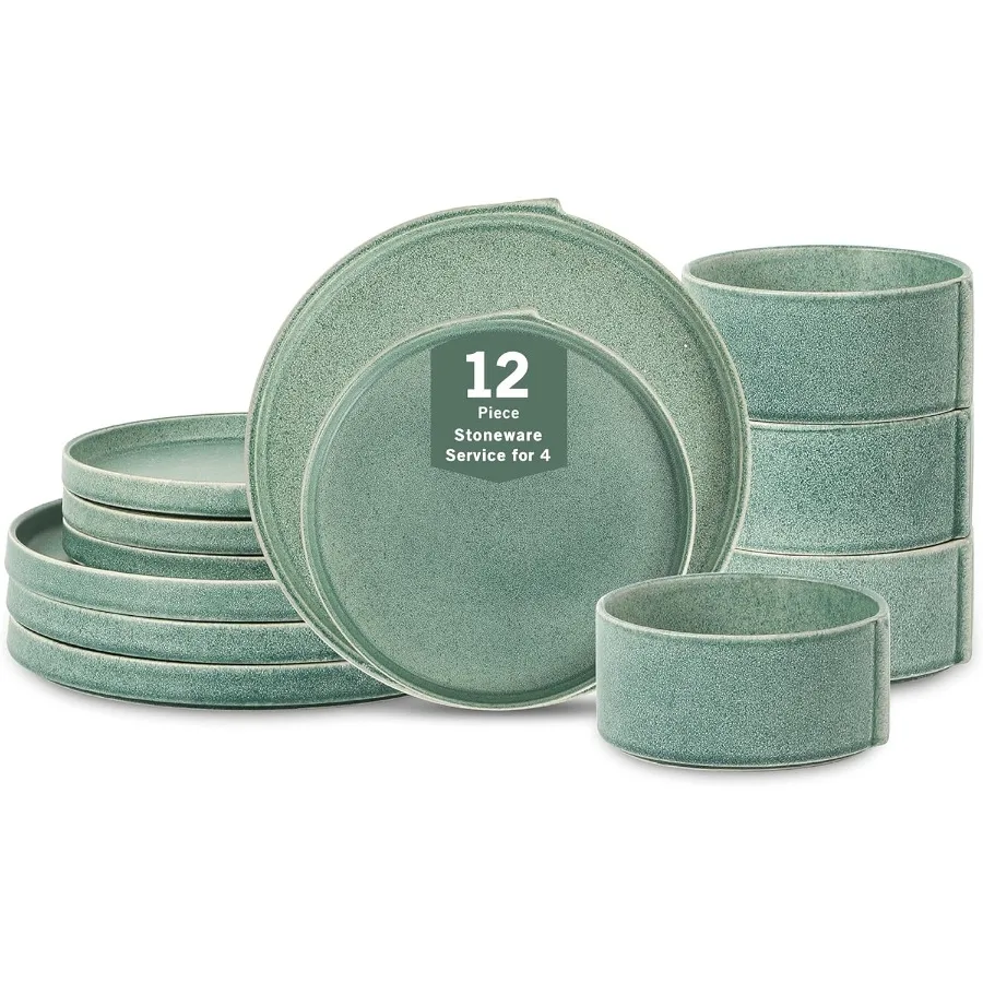 

Набор столовой посуды из 12 предметов, керамика, зеленый цвет