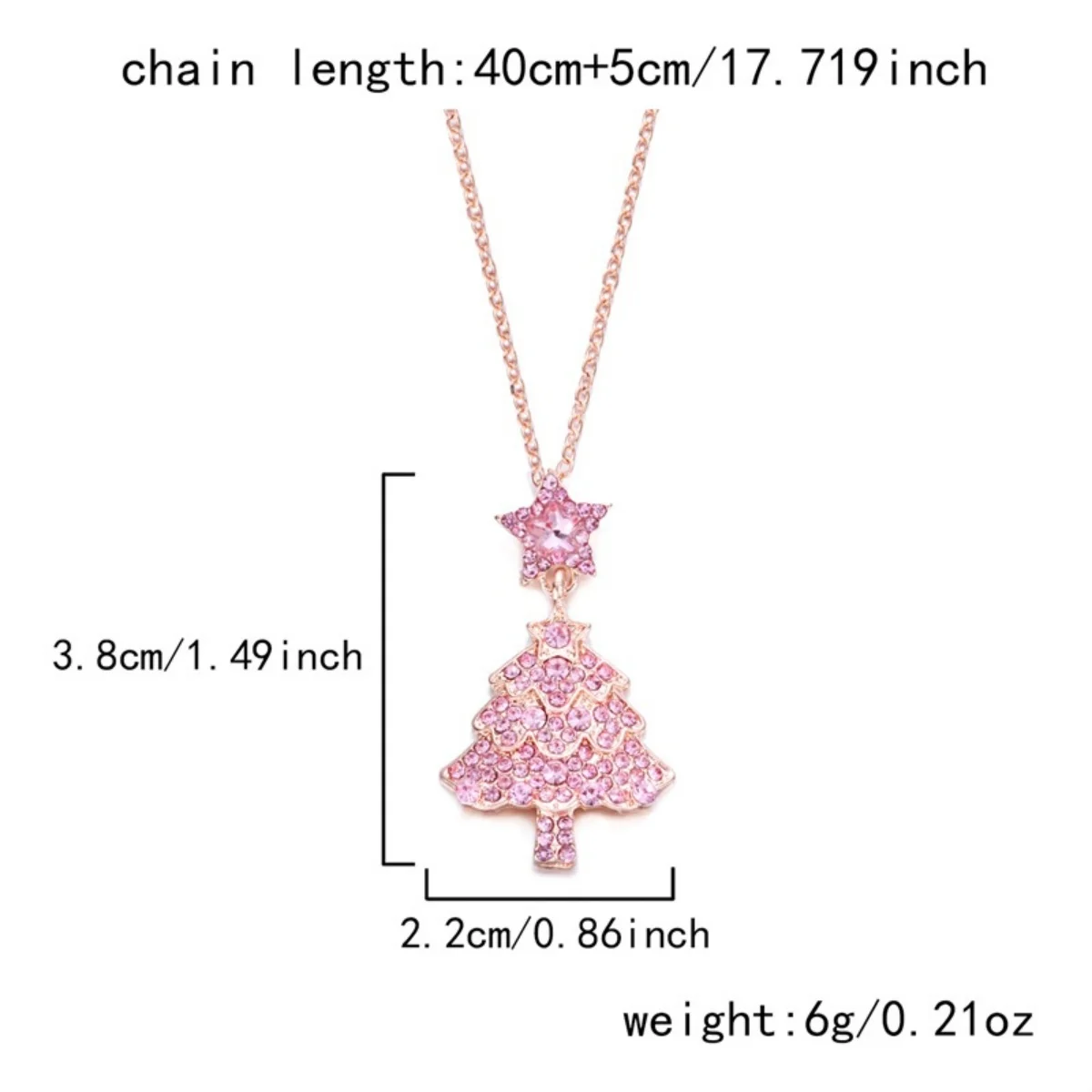 Glitzerndes, vollrosa Strass-Weihnachtsbaum-Halsketten- und Ohrring-Set für Damen, zartes, süßes Stern-Weihnachtsbaum-Schmuckset für Neujahr. – Detail 30