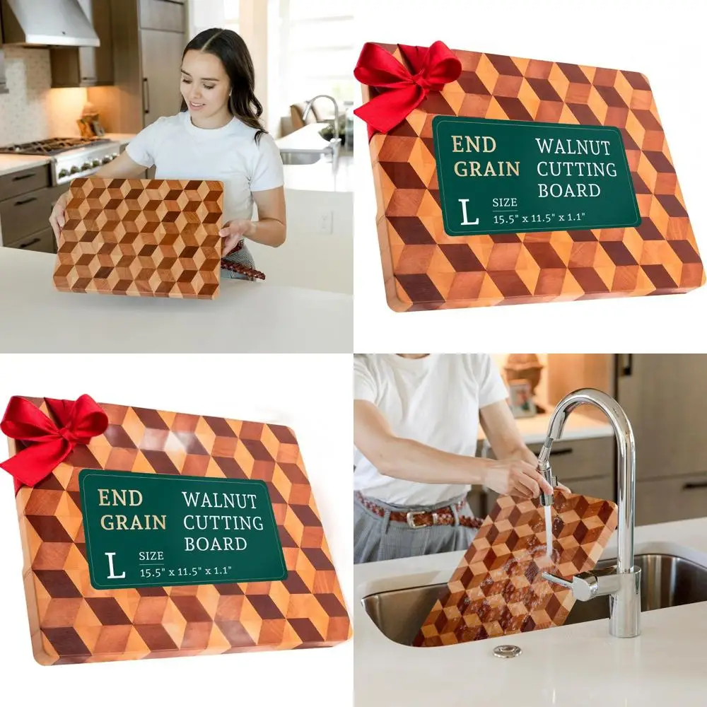 

Large 15.5x11.5 Walnut End Grain Chopping Board with Anti-Slip - Ideal for Kitchen & Butchery