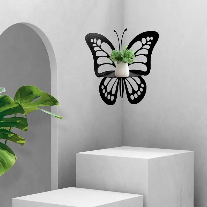 Butterfly Wrought Iron Storage Rack Shelving Floating Storage Rack For Wall Mount Bedromroom Decorations Hollow Display Shelf
