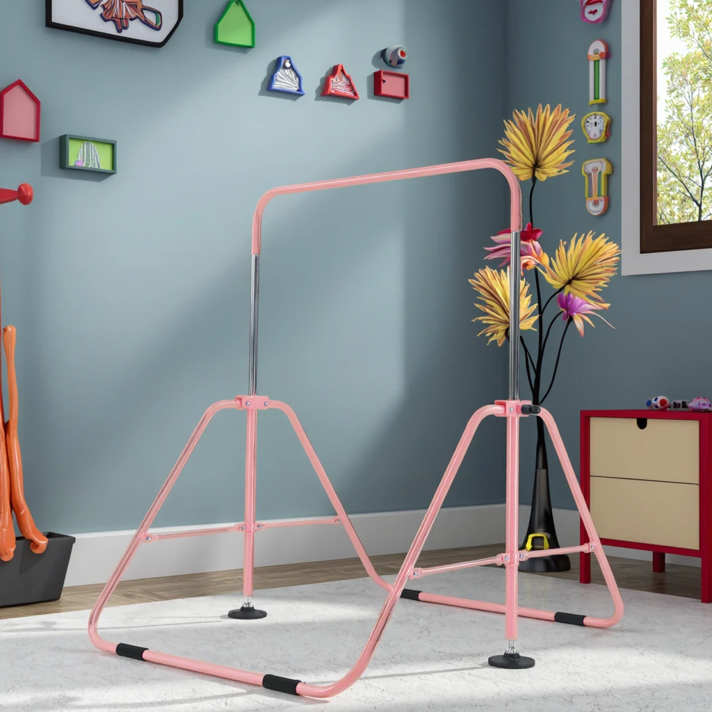 Foldable Expandable Collapsible Stainless Steel Height Adjustable Horizontal Bar for Kids Home Gymnastics Fitness Equipment
