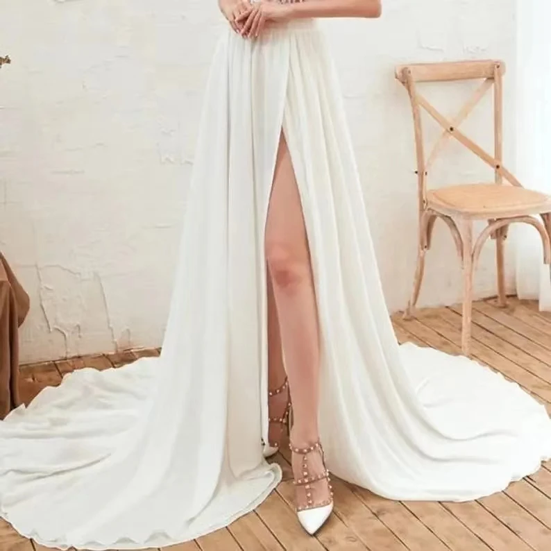 Chiffon High Side Slit Detachable Skirt Wedding Removable Train For Dresses Sexy Bridal Overskirt