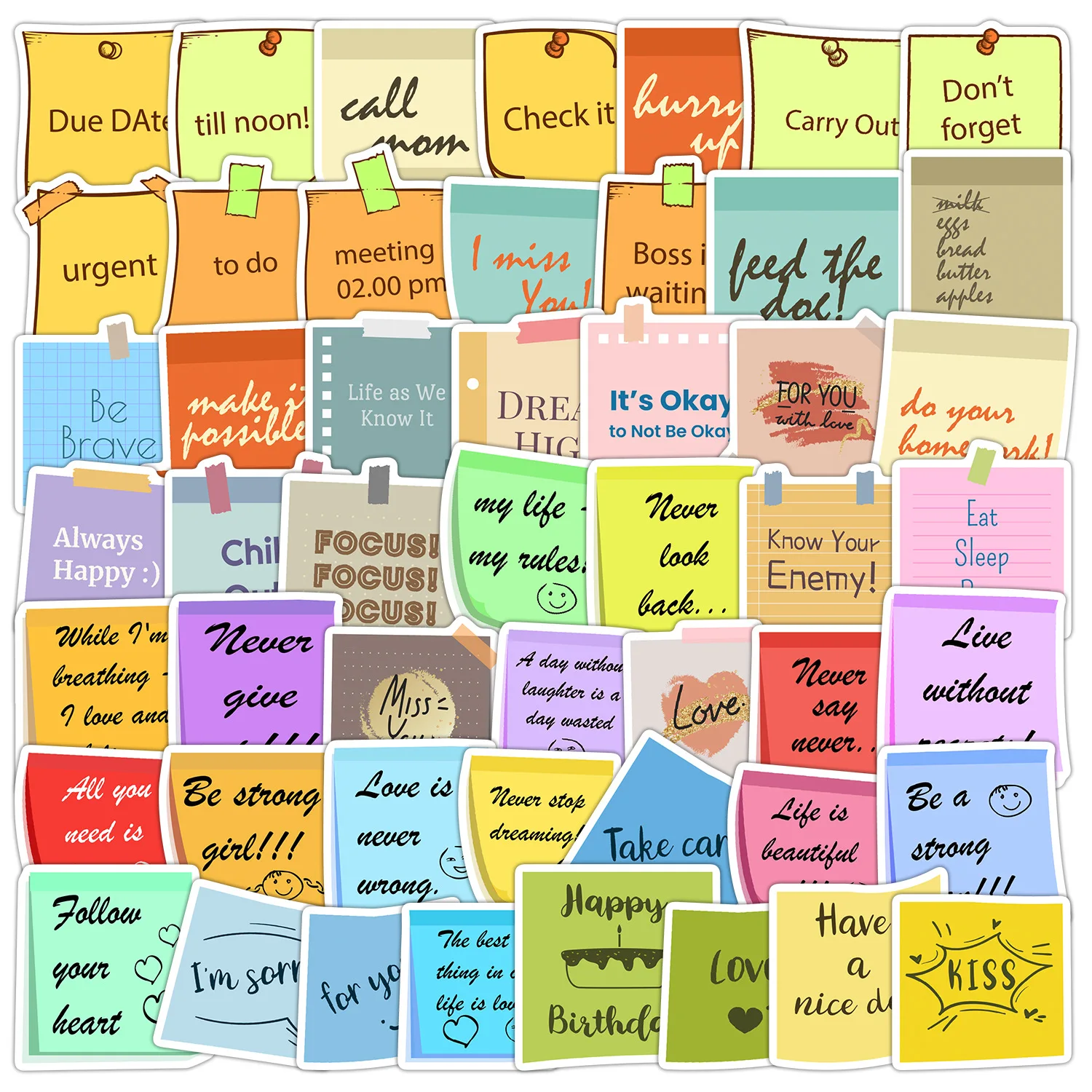 

50pcs English Memo Doodle Stickers, Waterproof Decals for Bottle Phone Laptop Skateboard, Creative Vinyl Art Stickers