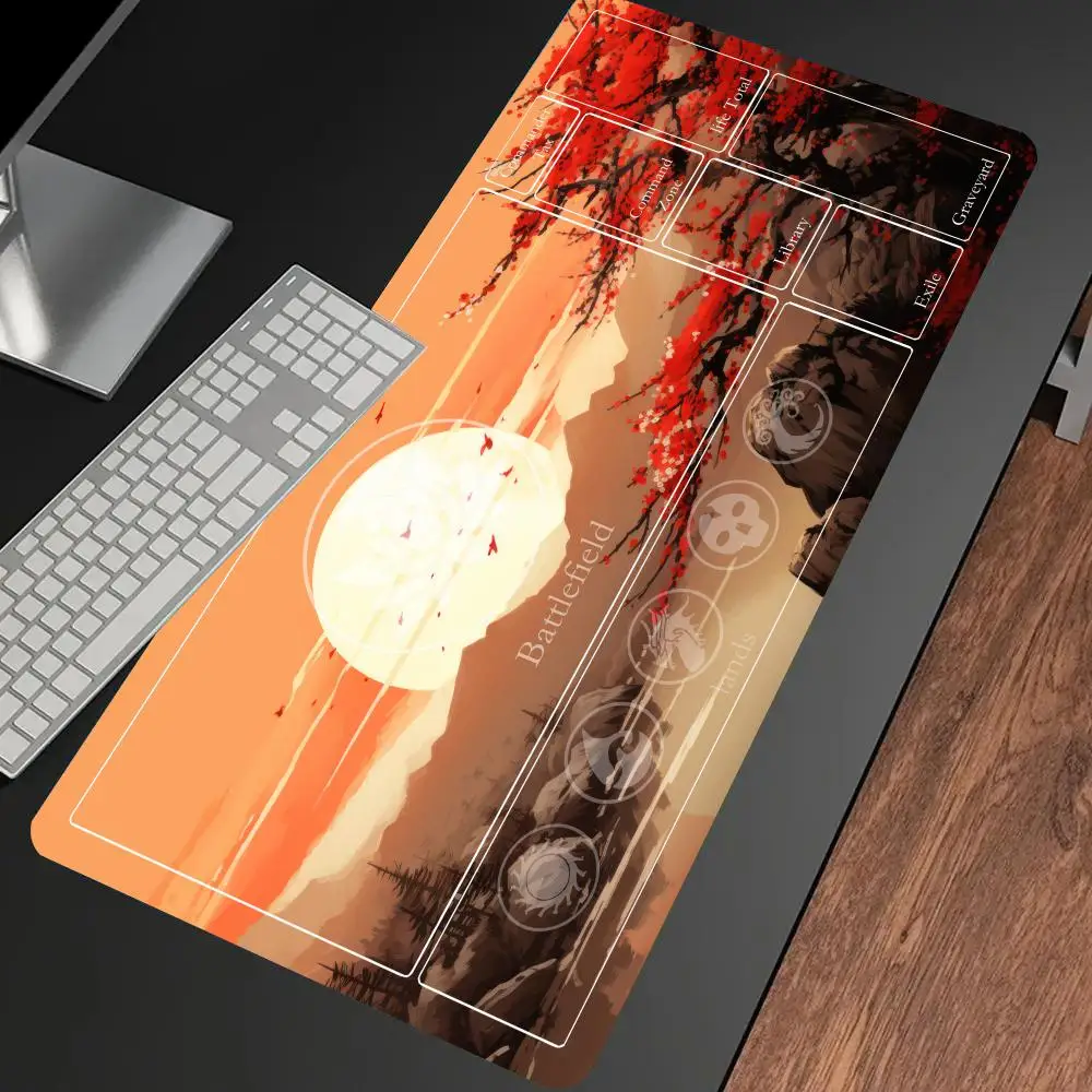 Sakura and Moon Yellow Mouse Pad Card Game Mat Large Computer Office Mousepad Non-slip for MTG DTCG CCG RPG Trading Card Playmat