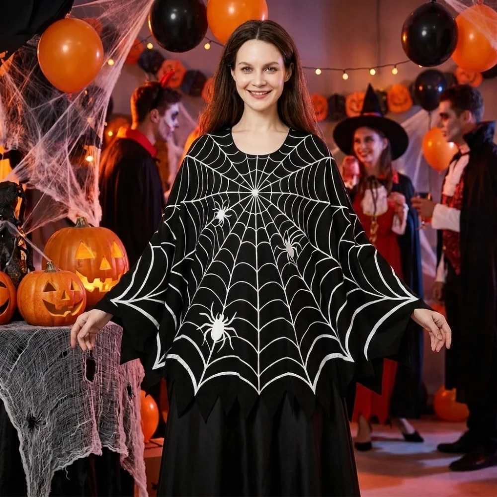 Cosplay Costume Scary Halloween Spider Web Cloak Creepy Black Shawl Cosplay Party Costume Cosplay Outfit Carnival Costume