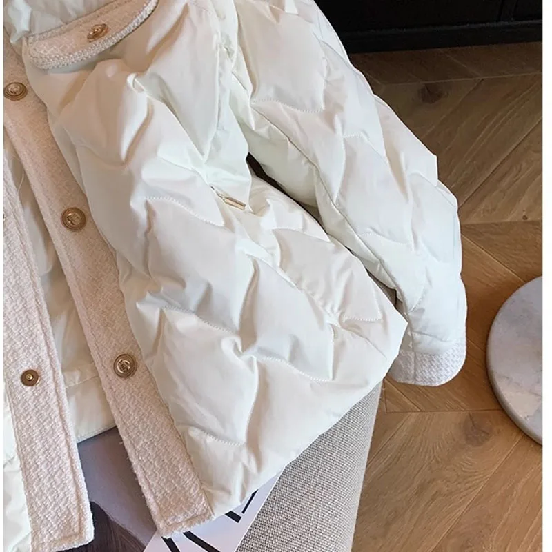 2024 Autumn Winter Parkas Coat Women\'s Cotton Jacket Short Vintage Rhombic Jacket  New Elegant Warm Long-sleeved Female Clothing