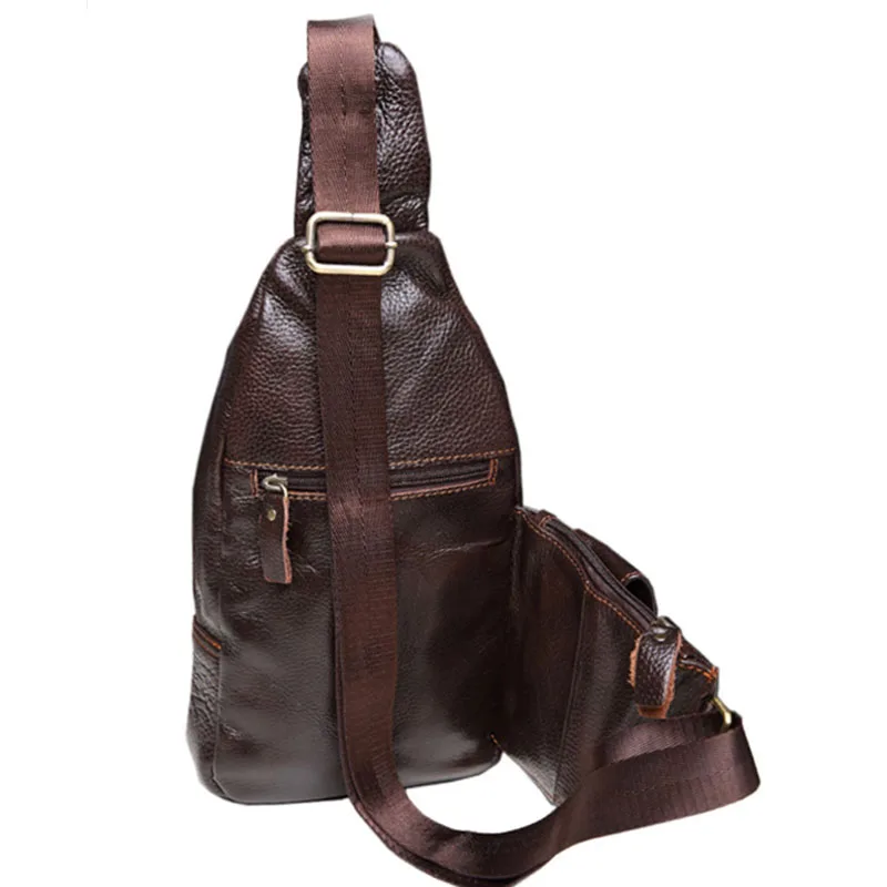 Men Sling Bag Genuine leather Cowhide Travel Retro famous brand Studded Messenger Shoulder Sling Day Pack Chest  Bag