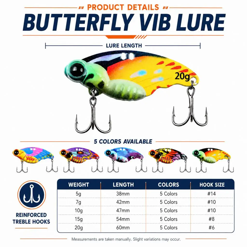 5g/20g Metal VIB Spoon Lure 3D-printed Bionic Butterfly Design, Fishing Tackle, Fishing Baits Bass Crankbait Spinner VIB Lure