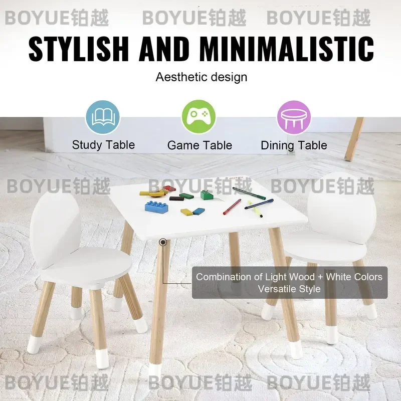 Wooden Kids Activity Table and 2 Chairs Set Multifunctional Furniture for Art Crafts Reading Learning Playroom Study Desk view 5