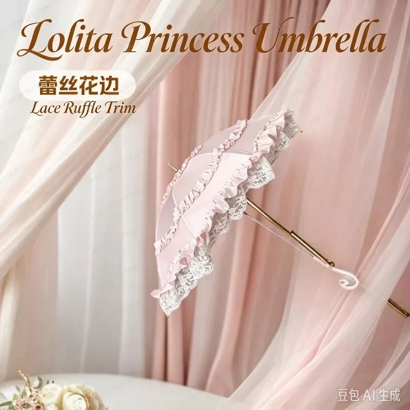 Lace Lolita Parasol for Cosplay & Photography, Princess Sun Umbrella with Lace Trim for Photo Shoot
