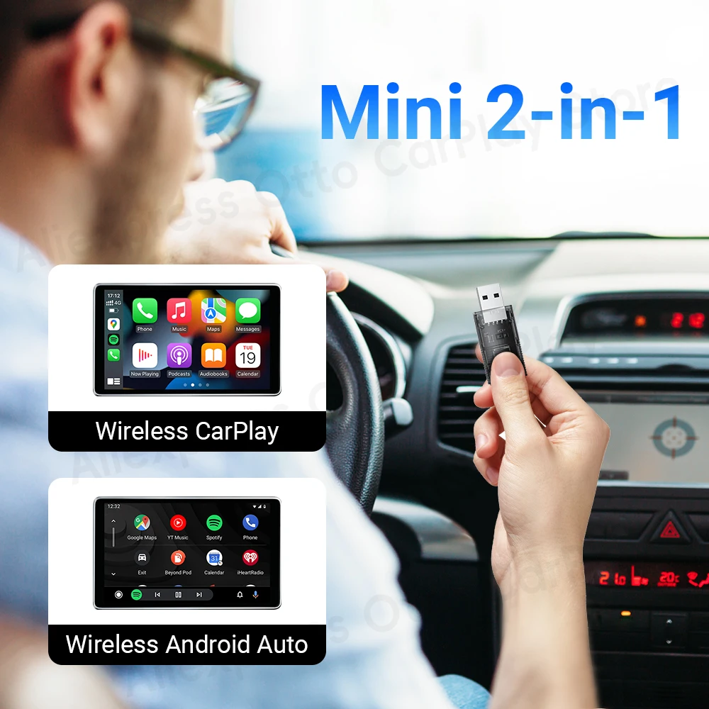 

Mini Wireless CarPlay Android Auto Adapte 2 in 1 Car Accessories Car Play Dongle for iPhone and Android Phone New Arrivals 2024