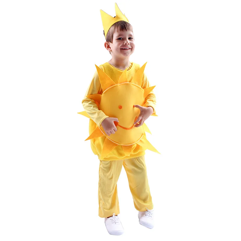 Kids Smiling Summer Sun Costume Cute Cartoon Blow Up Sun Flower Sunshine Fancy Dress Boys Sun Goddess Halloween Cosplay