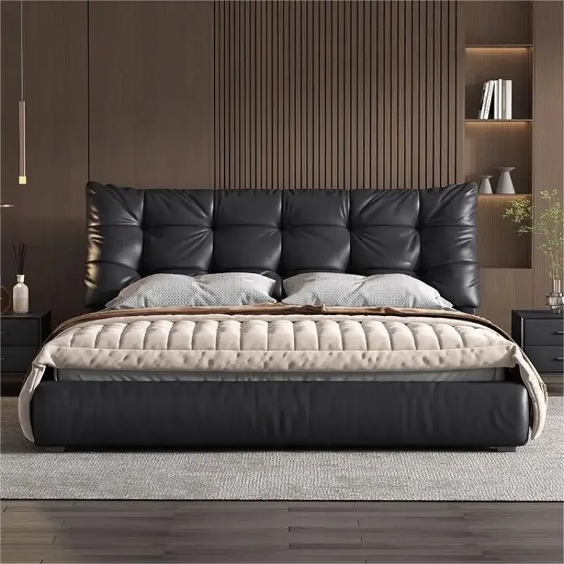 Internet celebrity light luxury leather bed Italian minimalist master bedroom soft bag