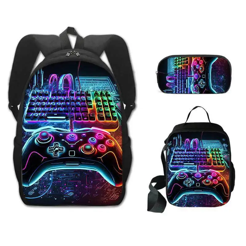 Game controller 3Pcs Set Backpack for Kids Boys Girls Students School Bag with Lunch Bag Pencil Case Lightweight