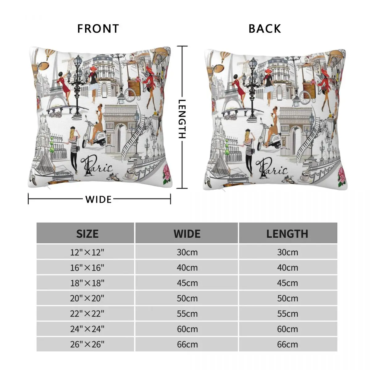 Travel To Paris Square Pillowcase Polyester Linen Velvet Printed Zip Decor Throw Pillow Case Car Cushion Case 45x45