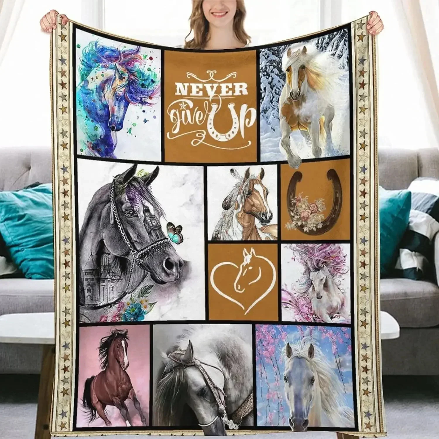 Horse lovers gift flannel blanket sofa living room bed camping trip decor comfortable breathable warm blanket