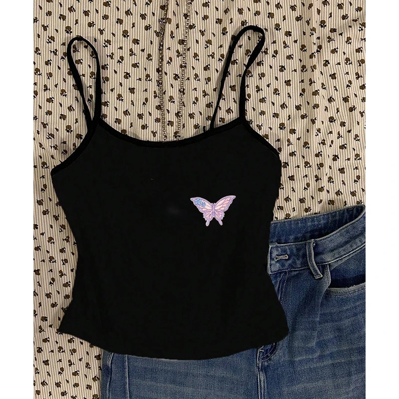 Y2k Clothes Emo Girl Sleeveless Top Vest Sexy Corset Vest Beautiful Street Butterfly Graphics Embroidery Women's Print Crop Top