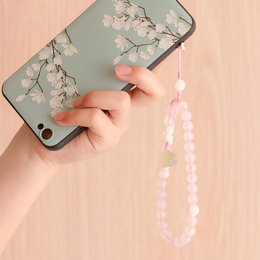Phone Chain Lanyard with Beaded Pendant Chic Smooth Surface Comfortable Lightweight Hand Wrist Strap for Cell Phone Camera