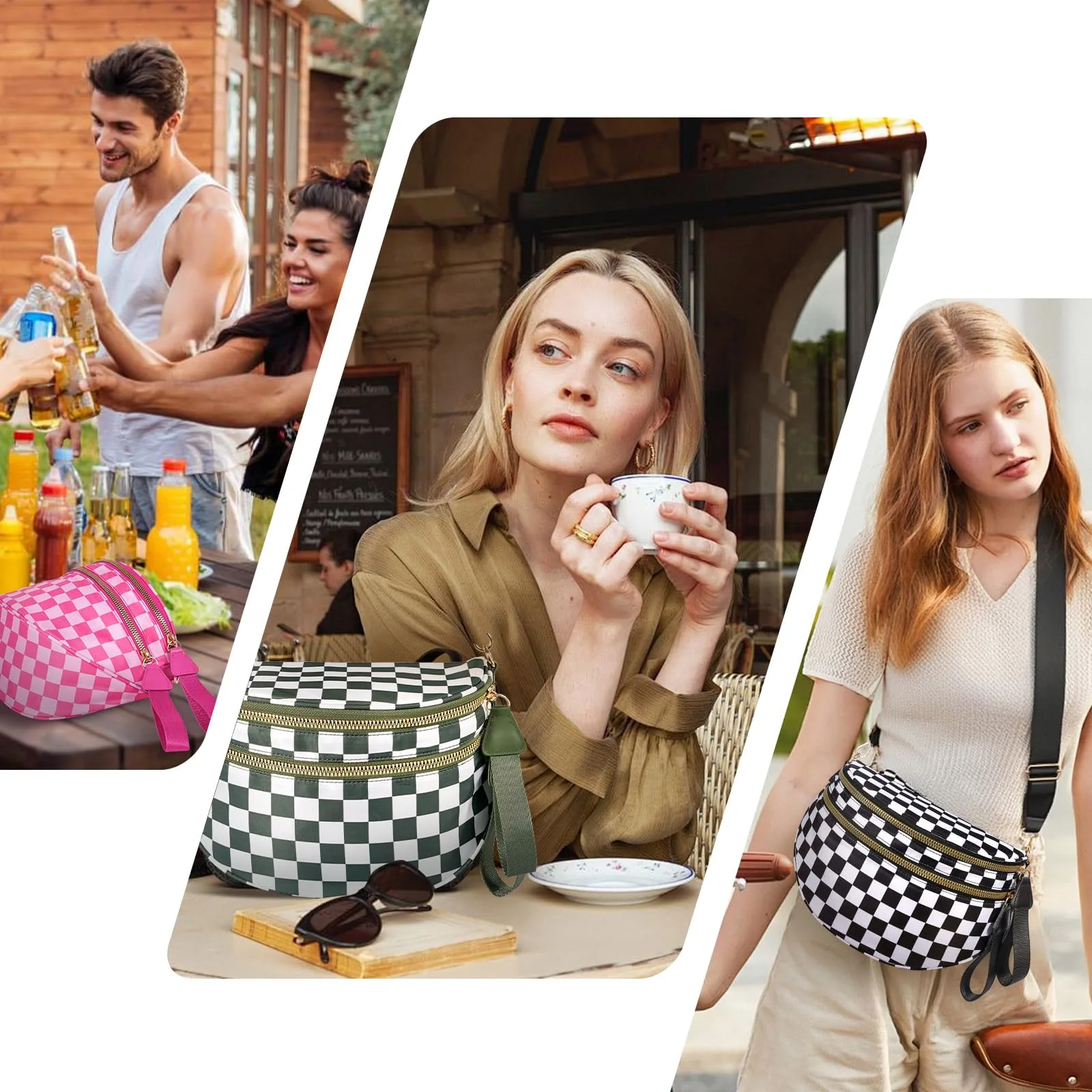 DOYOGI Black and White Checkered Spacious Bum Bag Crossbody Bags for Women Nylon Travel essentials Shoulder Bag Lady Light Bag image 6