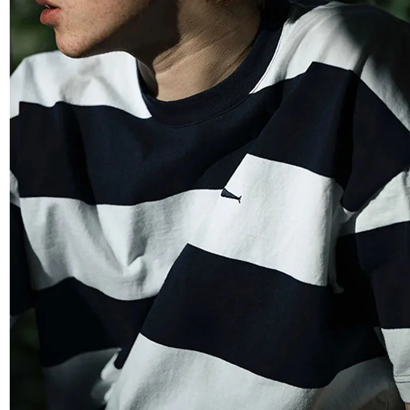 2026 DESCENDANT oversized Striped  heavyweight round neck casual loose short sleeved T-shirt TX1736