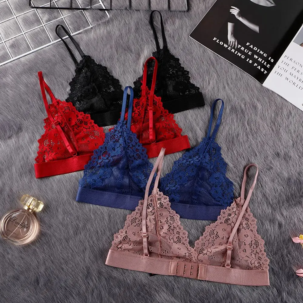 Breathable Underwear Thin Underwear Tube Top Beauty Back NO Steel Ring Women Bras Triangle Cup Lace Bralette Flower