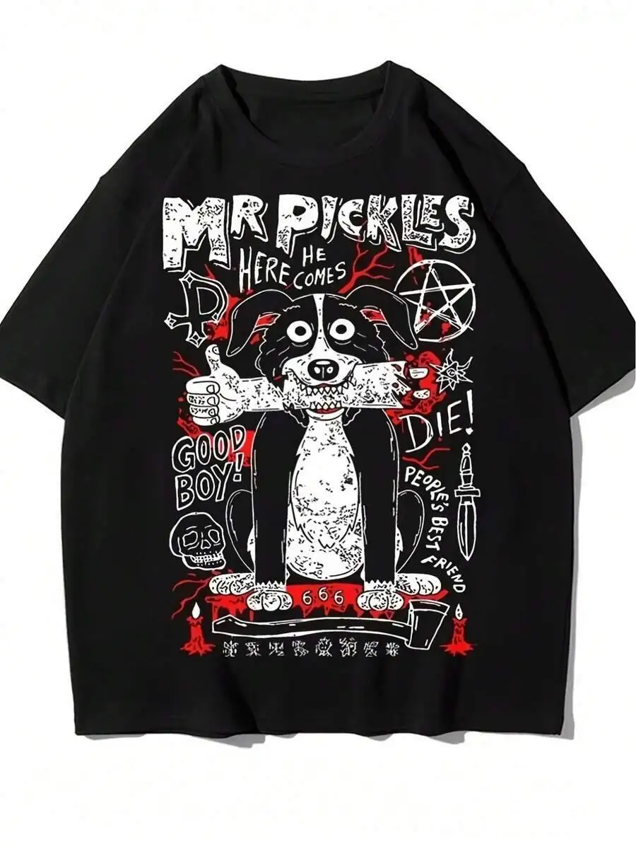 Mr. Pickle & Satan Dog Cartoon T-Shirt - Black With "Good Boy" Design, Short Sleeve, Round Neck, Style For Men And Women, 100%