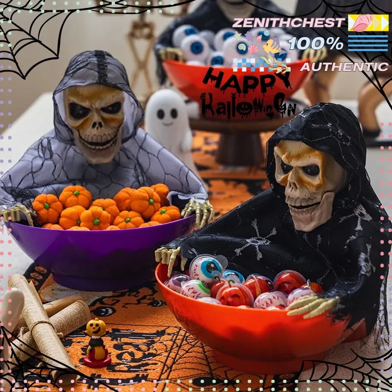 

Горячие украшения на Хэллоуин, тарелка для конфет со скелетом, может излучать свет, тарелка сладких криков, уникальный декор для стола, подарки