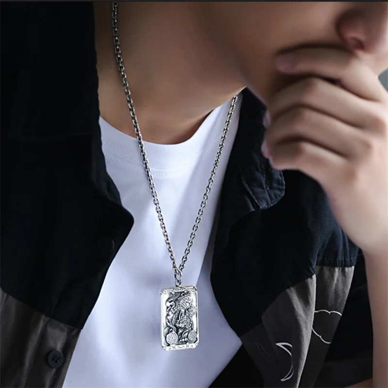 Luck Wealth Animal Pixiu Coin Pendant Men Jewelry Top Quality Silver 925 Necklace Male Trend Sweater Chains Accessorie