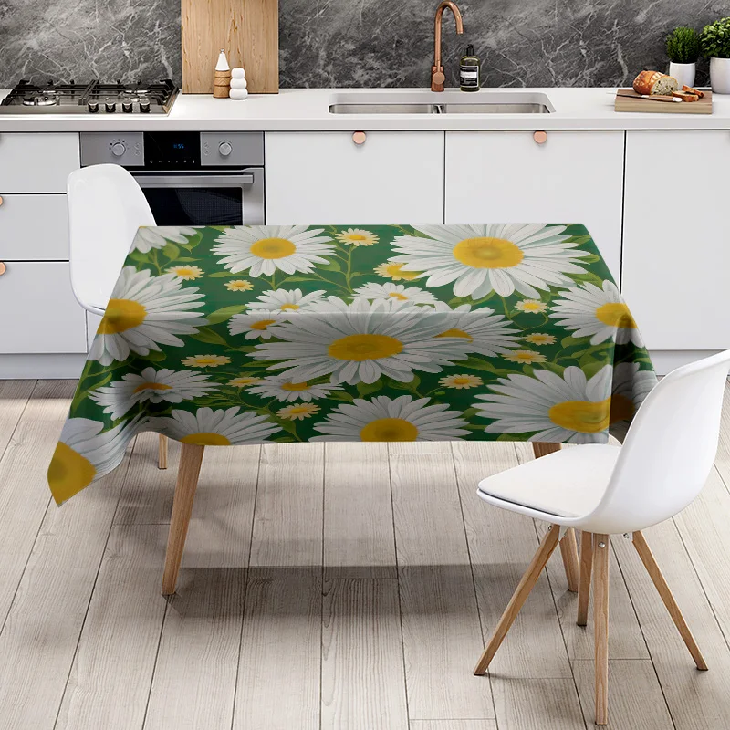 مفرش طاولة حديث مزين بالزهور لتزيين المطبخ وتناول الطعام، ديكور منزلي قابل للغسل، مجموعة نظارات متطابقة مع الأطباق الزرقاء #6