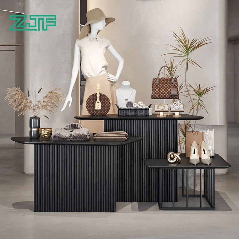 Modern Showroom Black Clothes Handbag Display Black Wood Women Shoes Store Display Rack For Retail Store