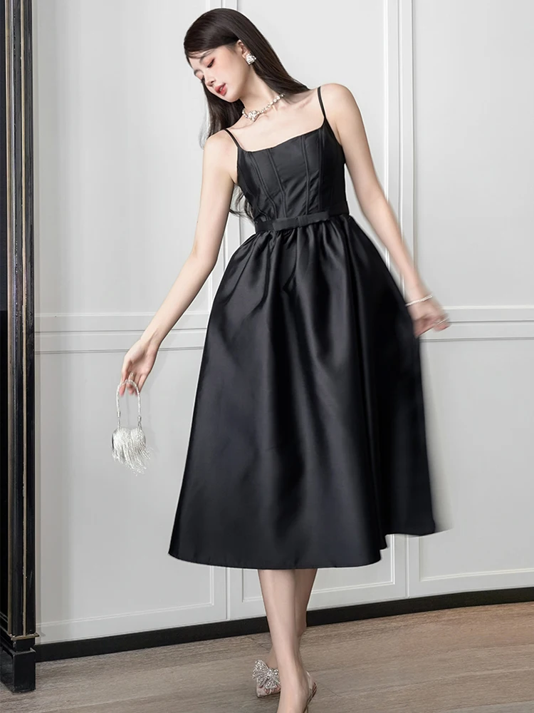 Frauen Französisch Stil Party Kleid für Frau Nette Strap Backless Swing Ballkleid Weibliche Club Robe Elegante Falten Vestidos