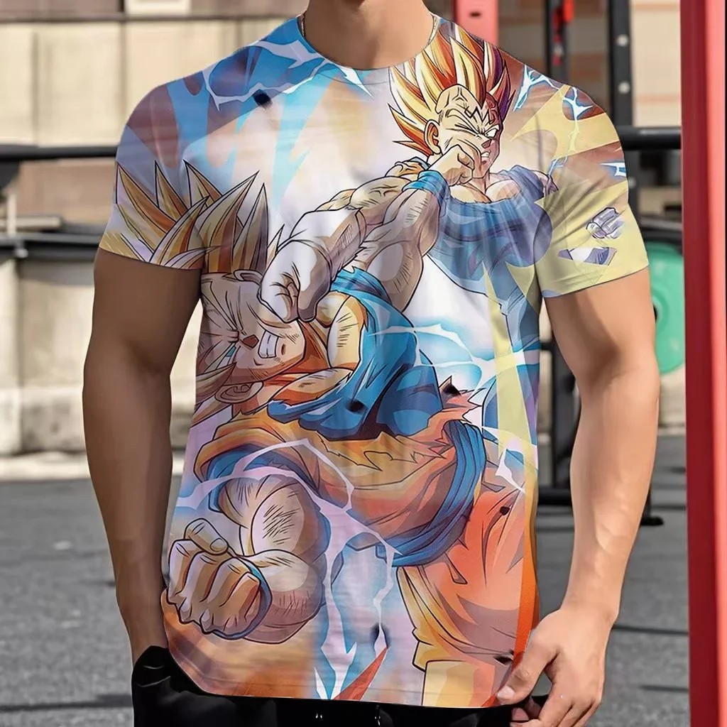 

2025 New Fashion Dragon Ball 3D T-shirt Summer O-Neck Goku Vegeta Men's Casual Shirt Boys Short Sleeve Orange Breathable Jersey