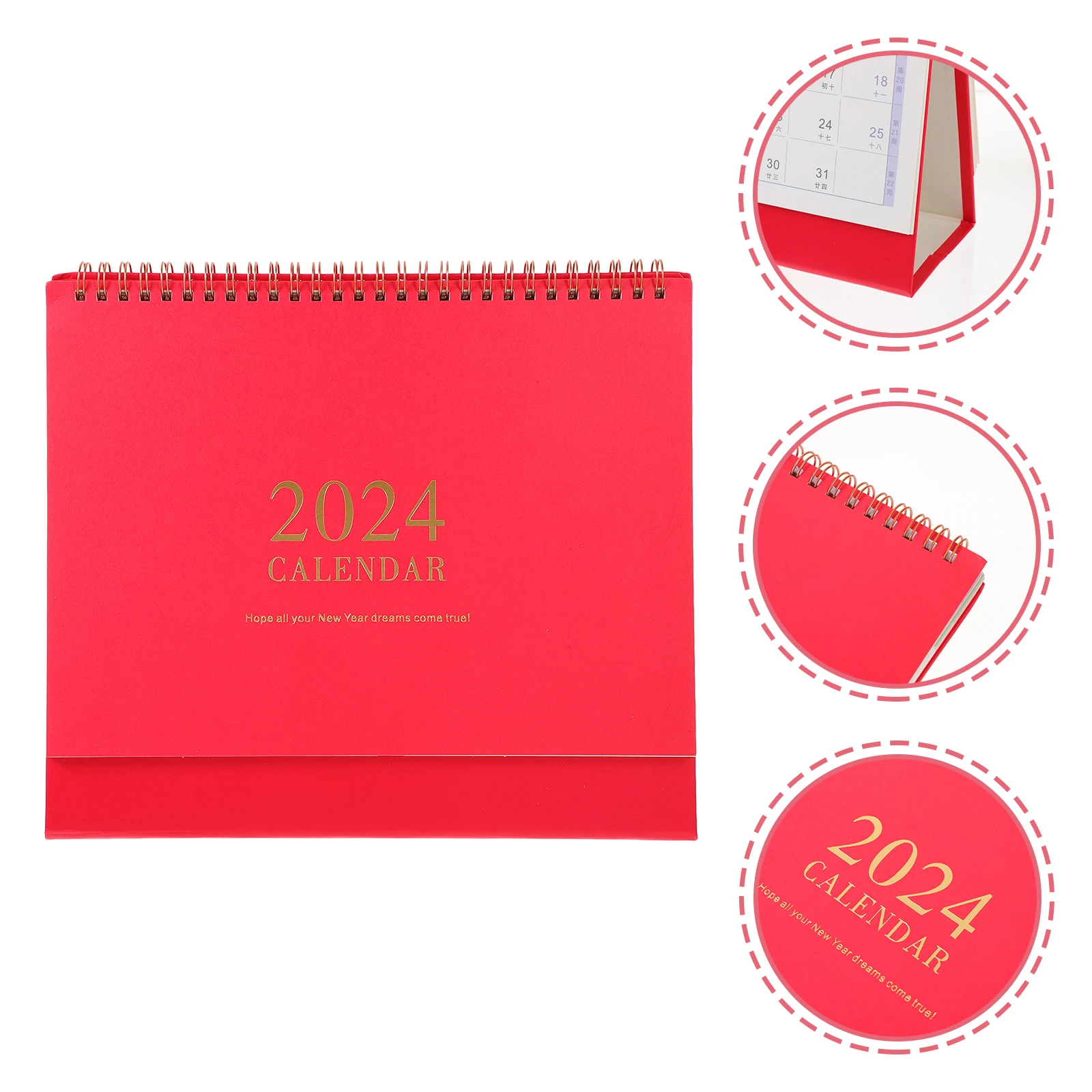

Monthly Desktop Large Coil Office Decor Big Schedule Red Paper Aluminum Alloy Flip For Desk 2024 Standing Memo 2024 Large