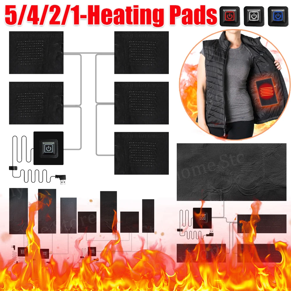 5/4/2/1 Zones Electric Heating Pads Cloth Jacket Heater Pads 3 Gear Adjustable DIY Heat Clothing Thermal Pads for Camping Hiking