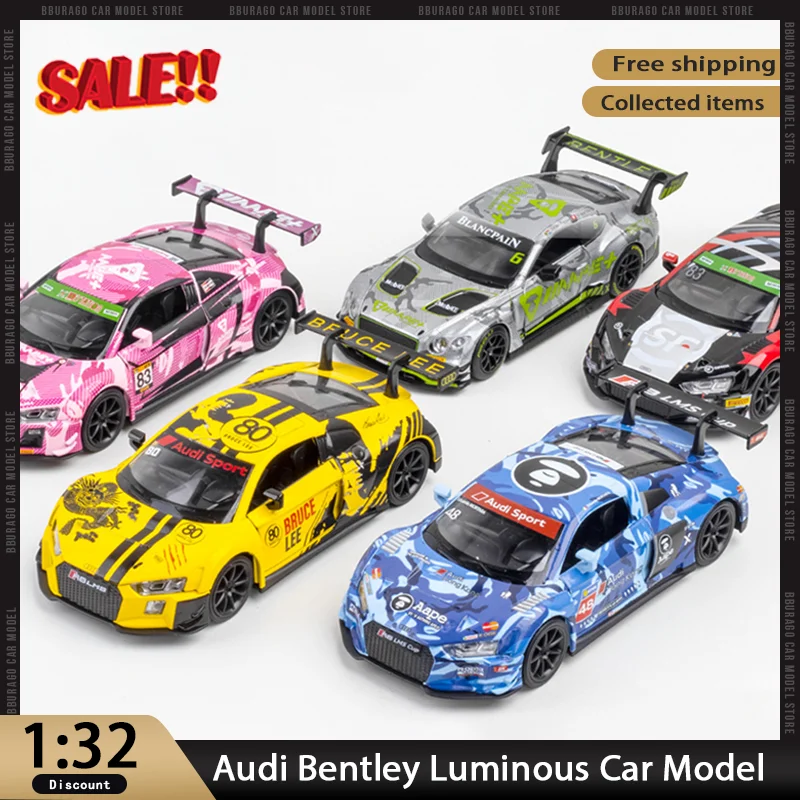 New In Stock 1: 32 Audi Bentley Luminous Simulation Alloy Miniature Die-Casting Racing Model Custom Ornament Toy Gift Collection