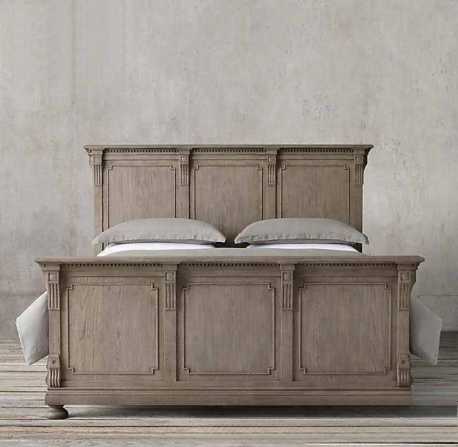 Vecchia camera doppia americana retrò in legno massello inciso con letto in legno da 1,5 * 1,8 metri