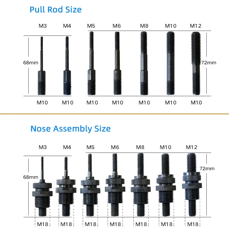 Pneumatic Rivet Nut Gun Head Part (Replacement Mandrel ）for Assembly Double Rivet Nut Guns Tool Accessories M3M4 M5 M6 M8 M10M12