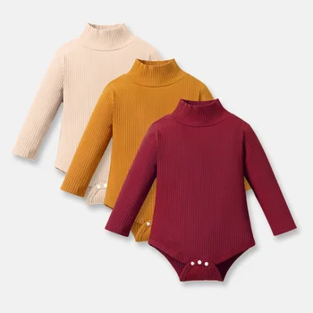 PatPat Mameluco de manga larga con cuello alto acanalado 95% algodón para bebé (niña)