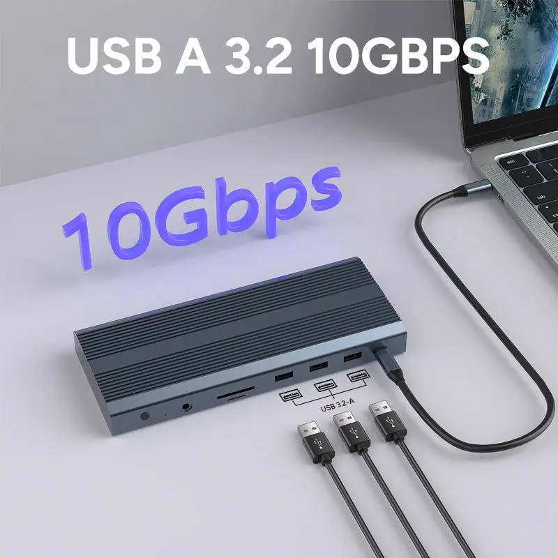 13 в 1 Fast Charge Type C PD 100 Вт DP 4K 60 Гц RJ45 1000M TF SD 3.0 Audio 3,5 мм USB a 3.2 HUB 4K Док-станция Displaylink