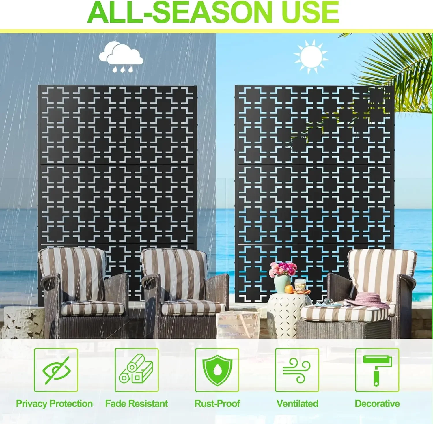 [¡Precio con descuento! ¡Envío gratis! ]Pantalla exterior, pantalla de privacidad metálica de 72" H×47" W, paneles de valla independientes para