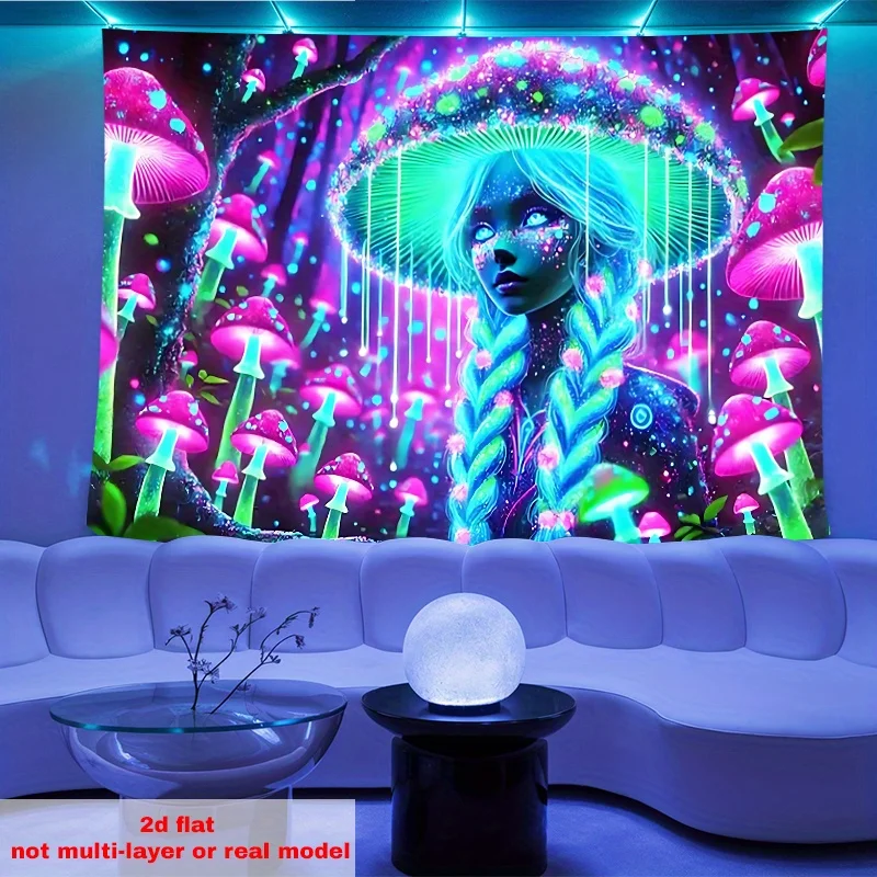 VIKAMA Neon-Pilzwald-Hintergrund, Märchenhaftes Wandbehang für Party und Schlafzimmer, Psychedelische Dekoration